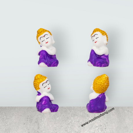 Baby Buddha Statue Set - 2 x 1 Inches | 4 Pcs Marble Dust Sitting Buddha Murti for Home - Retail Maharaj