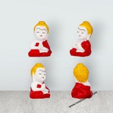 Baby Buddha Statue Set - 2 x 1 Inches | 4 Pcs Marble Dust Sitting Buddha Murti for Home - Retail Maharaj