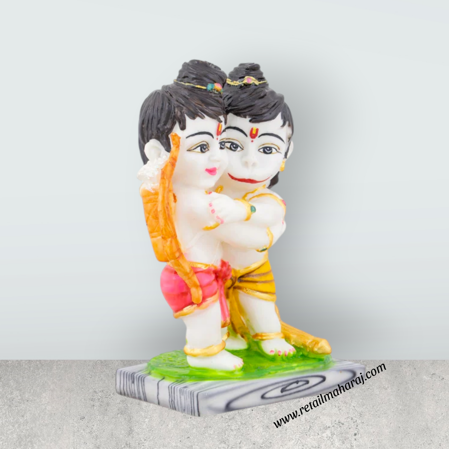 Ram Hanuman Statue - 14 x 10.5 Inches | Marble Dust Murti/ Ram Hanuman Murti for Pooja - Retail Maharaj