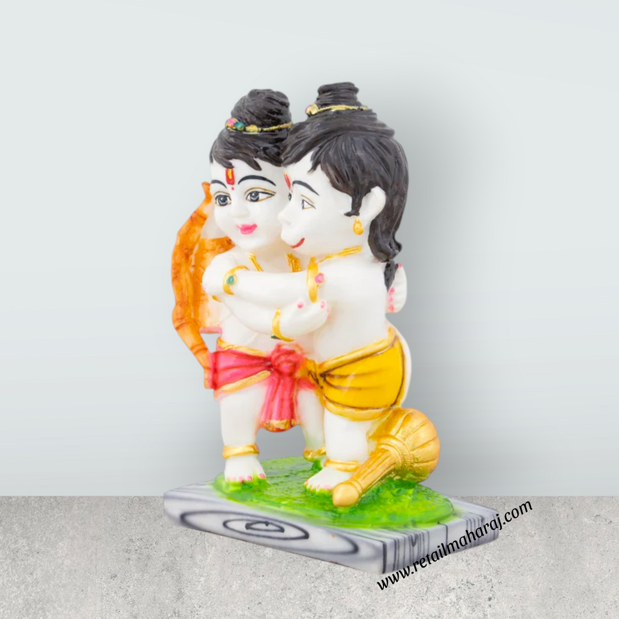Ram Hanuman Statue - 14 x 10.5 Inches | Marble Dust Murti/ Ram Hanuman Murti for Pooja - Retail Maharaj