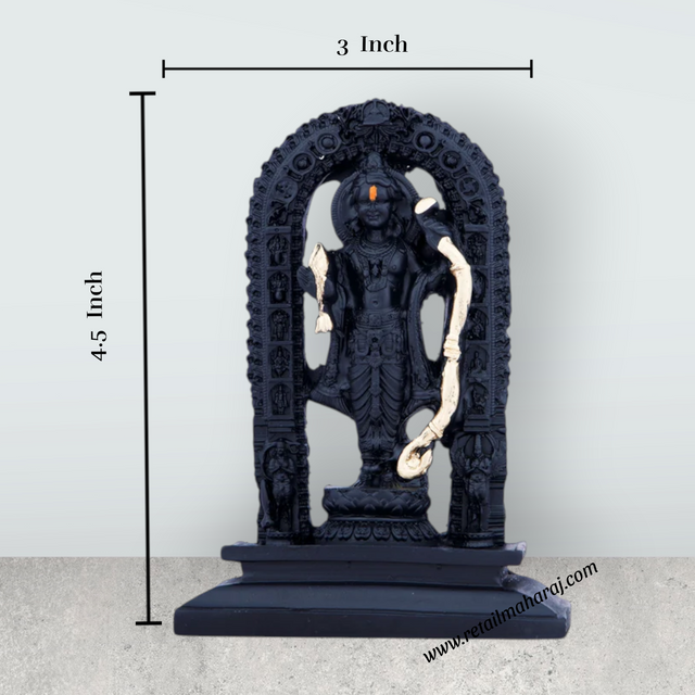 Ayodhya Rama Idol - 4.5 x 3 Inches | Poly Resin Statue/ Black Ayodhya Ramar Statue for Pooja - Retail Maharaj