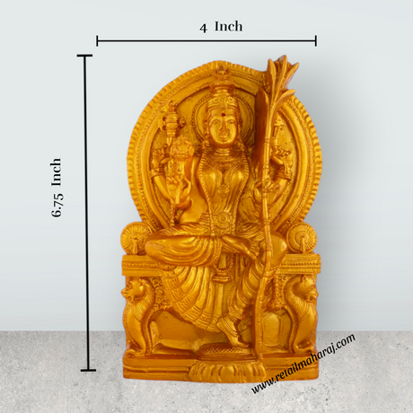 Raja Rajeshwari Devi Sitting On Sinhasan - 6.75 x 4 Inches | Resin & Gold Polish Rajeshwari Murti for Pooja - Retail Maharaj