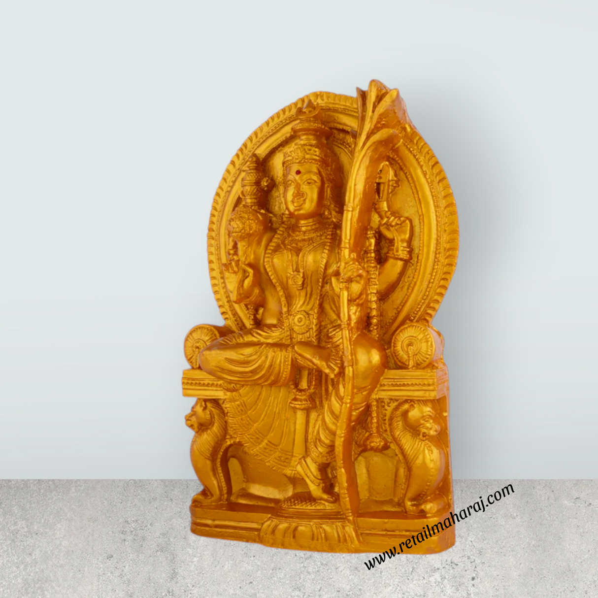 Raja Rajeshwari Devi Sitting On Sinhasan - 6.75 x 4 Inches | Resin & Gold Polish Rajeshwari Murti for Pooja - Retail Maharaj