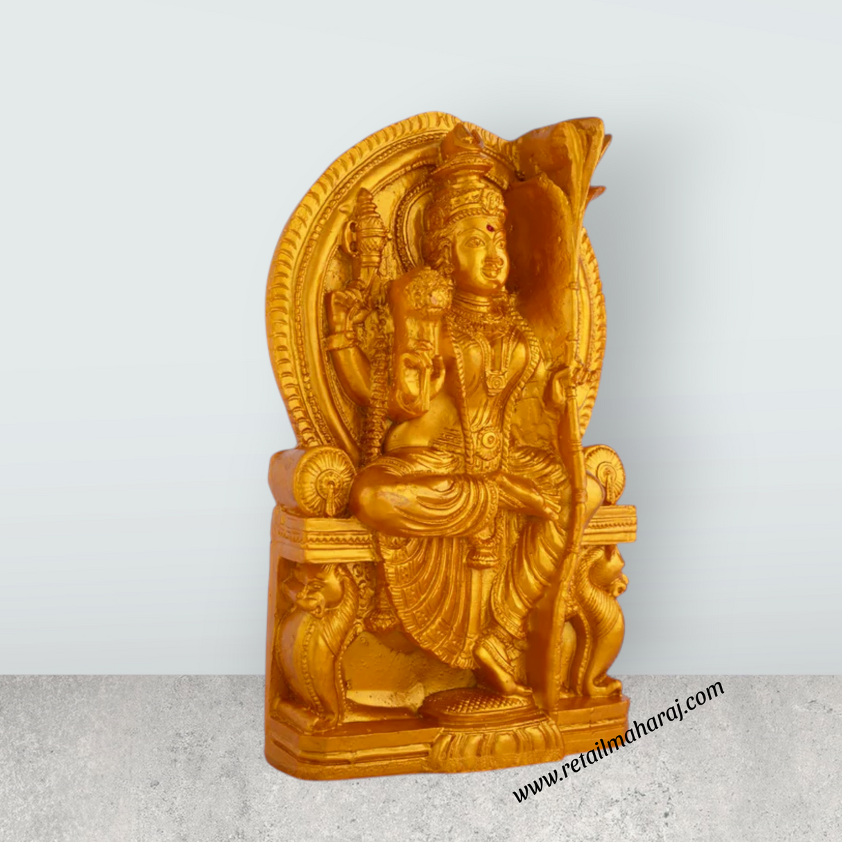 Raja Rajeshwari Devi Sitting On Sinhasan - 6.75 x 4 Inches | Resin & Gold Polish Rajeshwari Murti for Pooja - Retail Maharaj