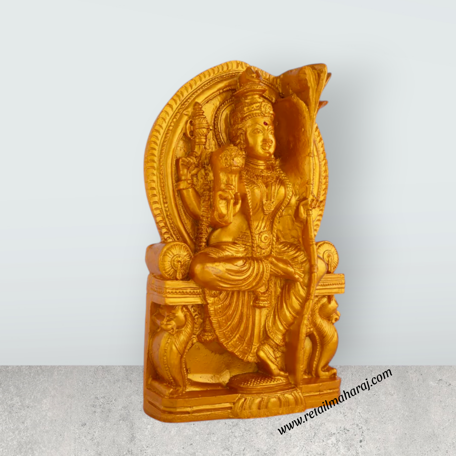 Raja Rajeshwari Devi Sitting On Sinhasan - 6.75 x 4 Inches | Resin & Gold Polish Rajeshwari Murti for Pooja - Retail Maharaj
