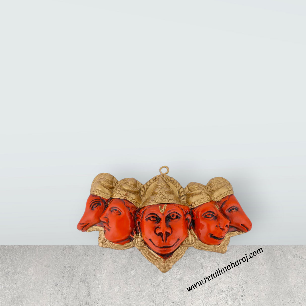Panchmukhi Hanuman Face Wall Hanging - 4 x 6.5 Inches | Marble Dust Anjaneya Face Wall Hanger For Home Decor - Retail Maharaj
