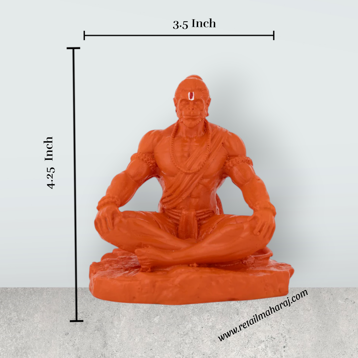 Hanuman Murti Sitting On Base - 4.25 x 3.5 Inches | Marble Dust Murti / Anjaneya Statue For Pooja & Worship - Retail Maharaj