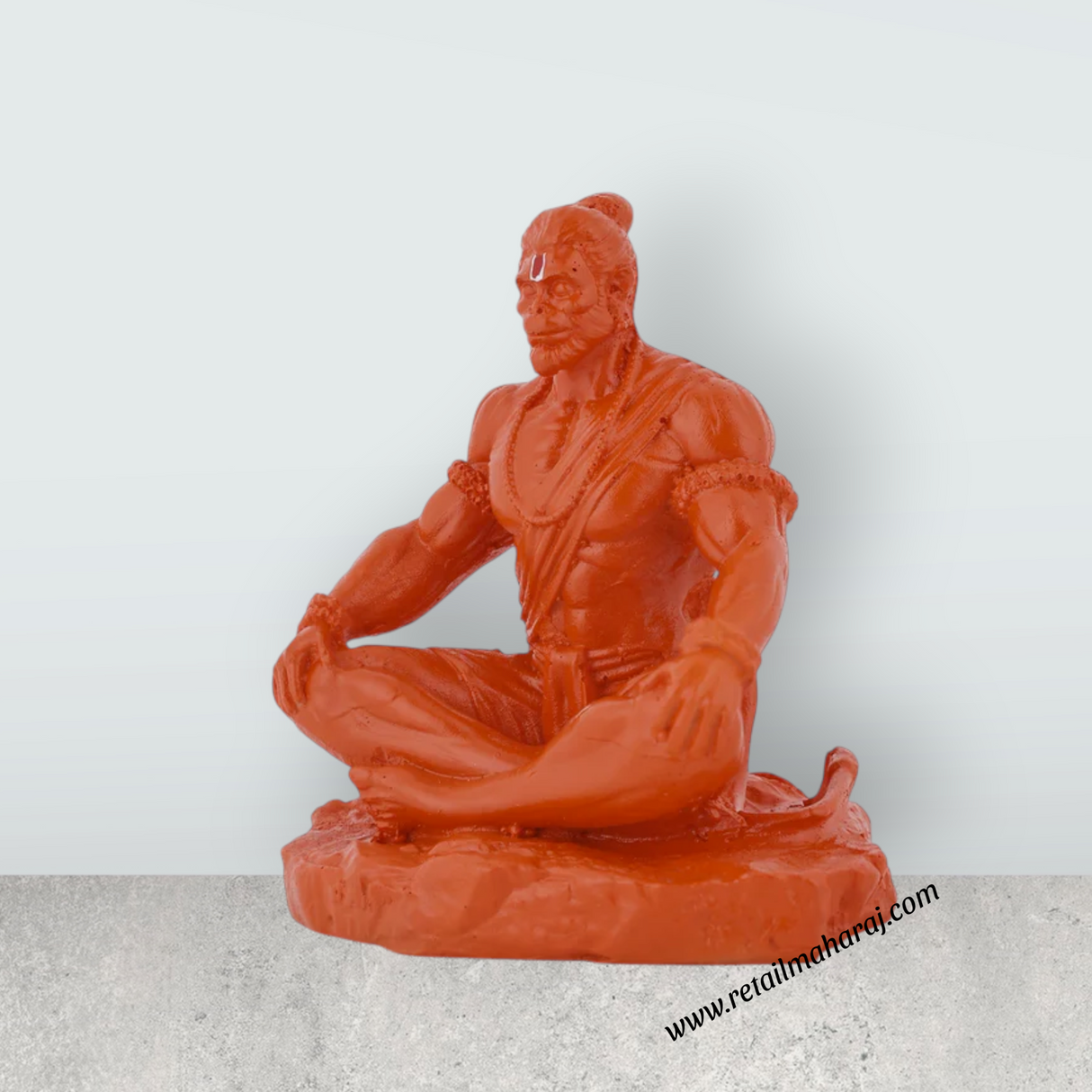 Hanuman Murti Sitting On Base - 4.25 x 3.5 Inches | Marble Dust Murti / Anjaneya Statue For Pooja & Worship - Retail Maharaj