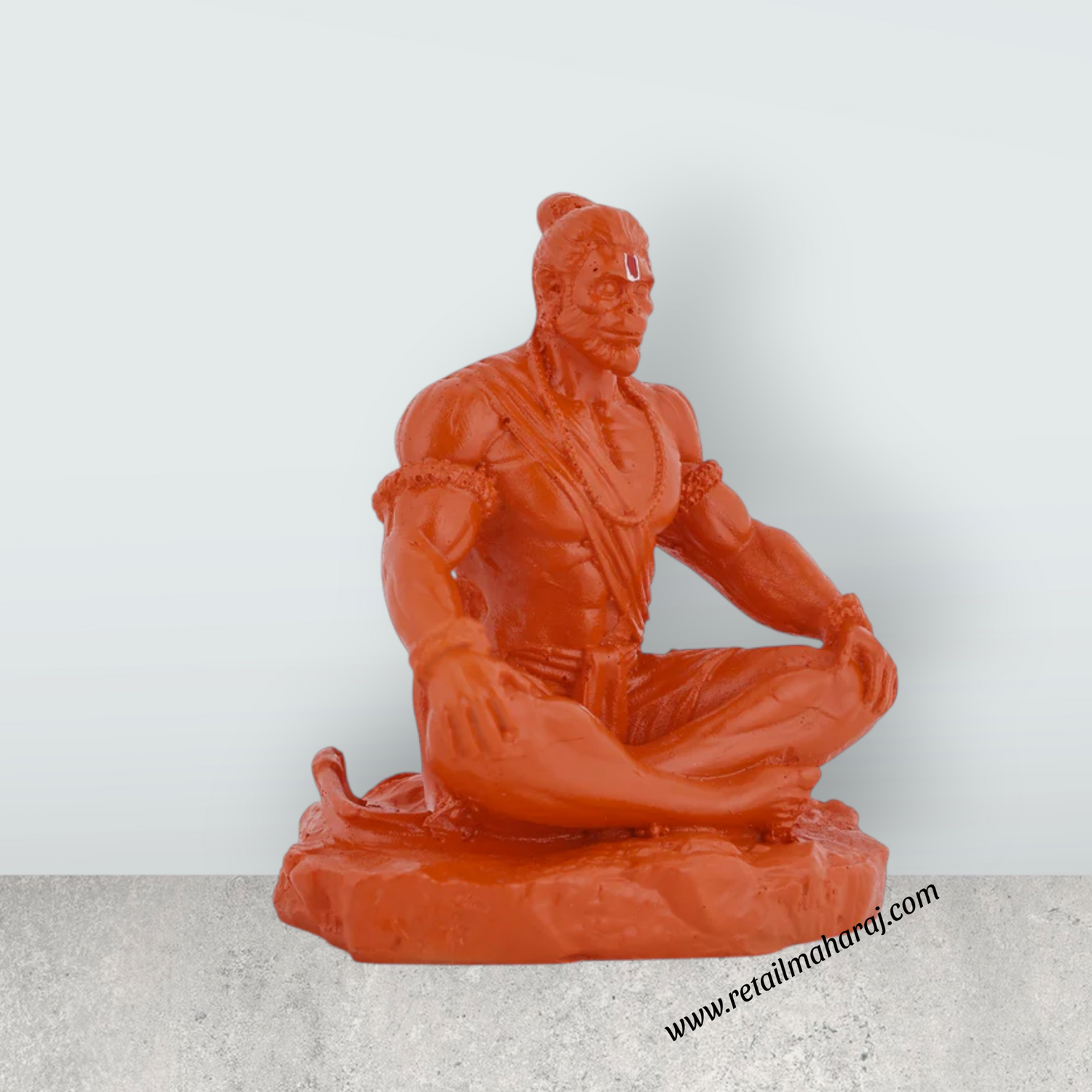 Hanuman Murti Sitting On Base - 4.25 x 3.5 Inches | Marble Dust Murti / Anjaneya Statue For Pooja & Worship - Retail Maharaj