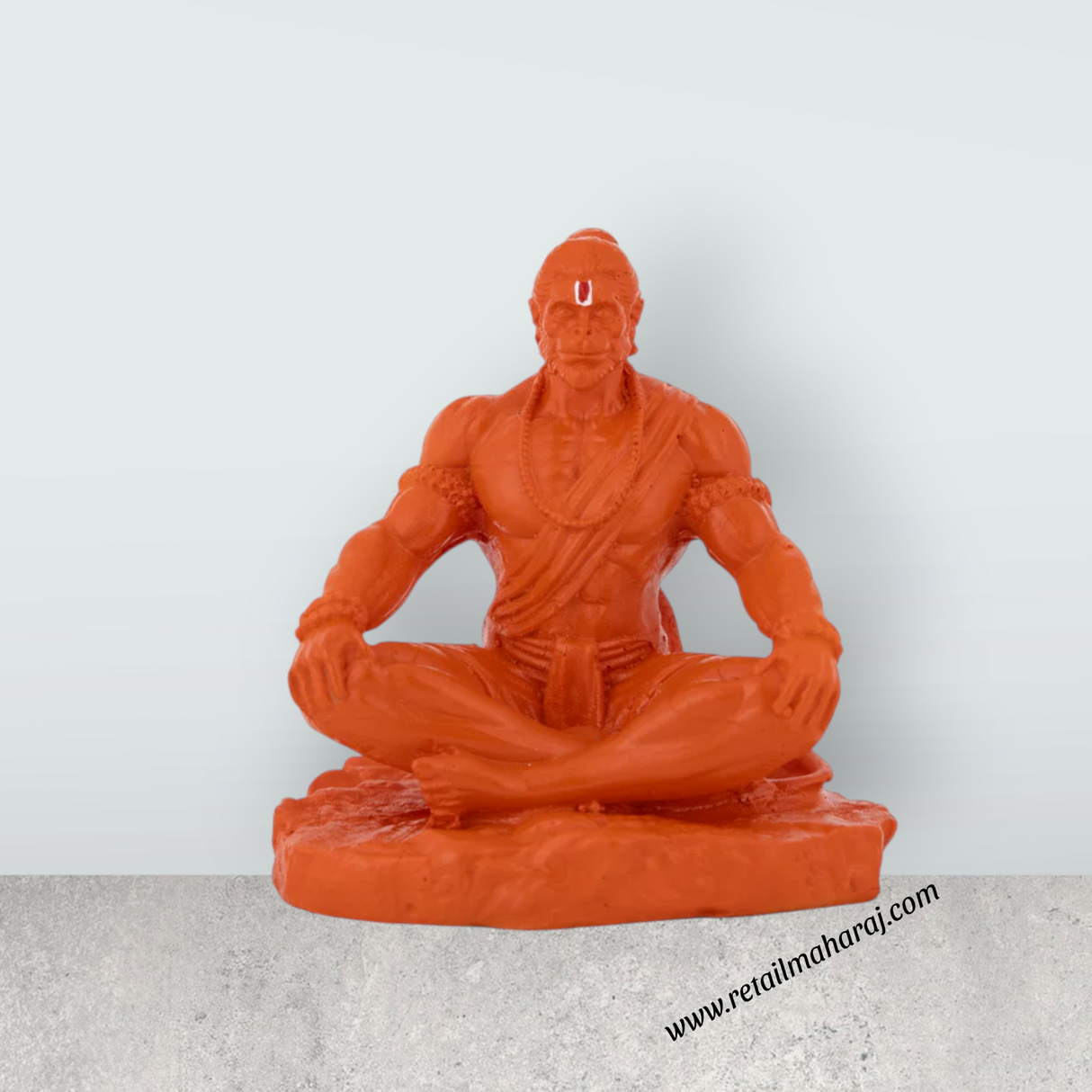 Hanuman Murti Sitting On Base - 4.25 x 3.5 Inches | Marble Dust Murti / Anjaneya Statue For Pooja & Worship - Retail Maharaj