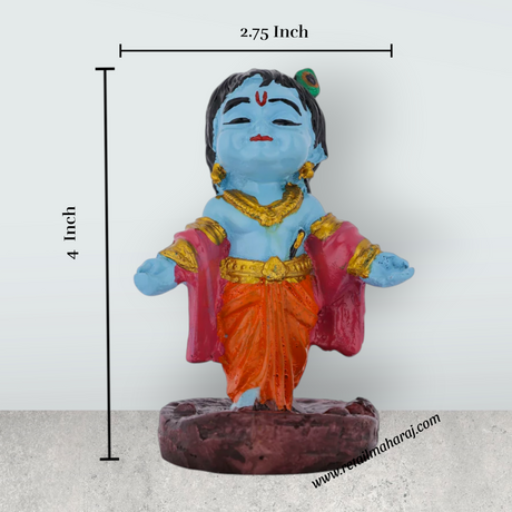 Krishna Murti Standing On Base - 4 x 2.5 Inches | Marble Dust Murti / Coloured Krishna Idol For Home Decor - Retail Maharaj