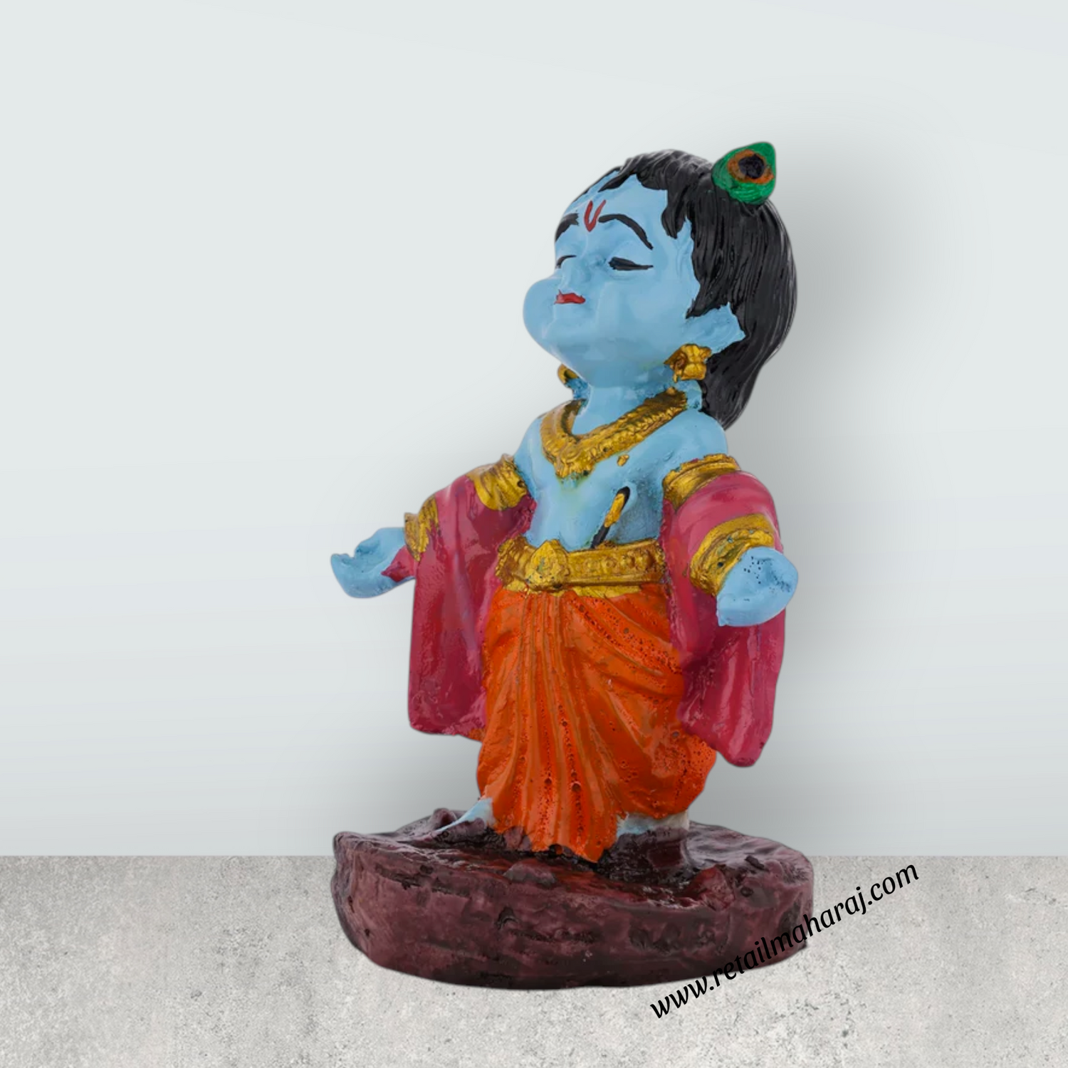 Krishna Murti Standing On Base - 4 x 2.5 Inches | Marble Dust Murti / Coloured Krishna Idol For Home Decor - Retail Maharaj