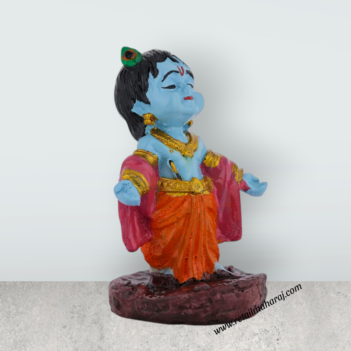 Krishna Murti Standing On Base - 4 x 2.5 Inches | Marble Dust Murti / Coloured Krishna Idol For Home Decor - Retail Maharaj