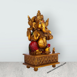Ganesh Murti - 10.5 x 5.5 Inches | Vinayagar Idol/ Ganpati Murti Sitting On Simhasan/ Resin Statue for Pooja - Retail Maharaj