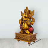 Ganesh Murti - 10.5 x 5.5 Inches | Vinayagar Idol/ Ganpati Murti Sitting On Simhasan/ Resin Statue for Pooja - Retail Maharaj