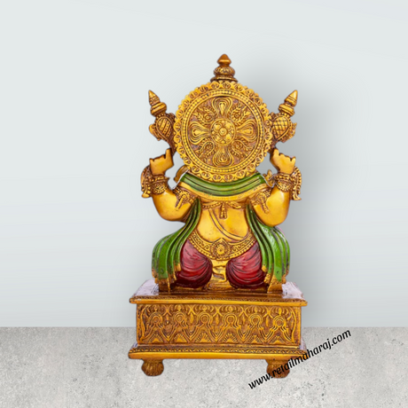 Ganesh Murti - 10.5 x 5.5 Inches | Vinayagar Idol/ Ganpati Murti Sitting On Simhasan/ Resin Statue for Pooja - Retail Maharaj