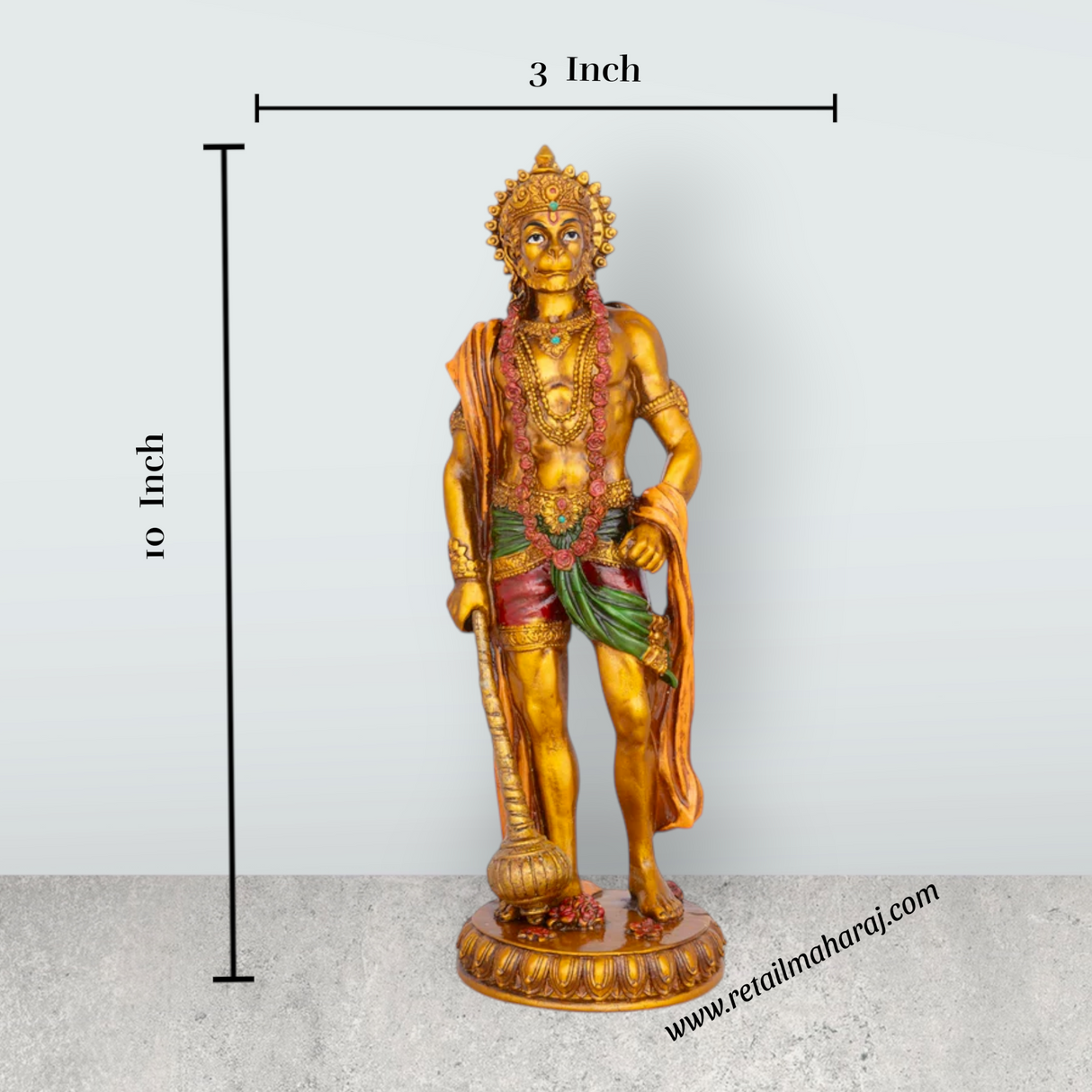 Anjaneya Statue - 10 x 3 Inches | Hanuman Statue/ Hanuman Murti/ Resin Statue for Pooja - Retail Maharaj
