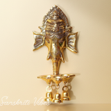 Metal Ganesha Wall Hanging with Diya & Three Bells – Gold Plated Aluminium Ganesh Diya for Home Decor, Temple & Auspicious Lighting (Glossy Finish, Made in India) - Retail Maharaj