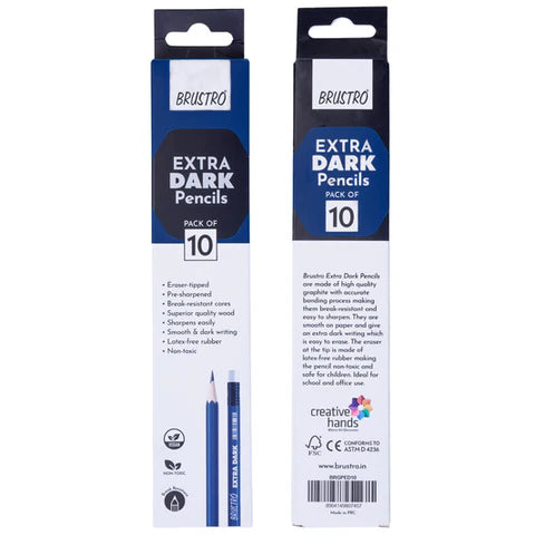 Brustro Extra Dark Graphite Pencil Set of 10 for Smooth Writing and Bold Sketching - Retail Maharaj
