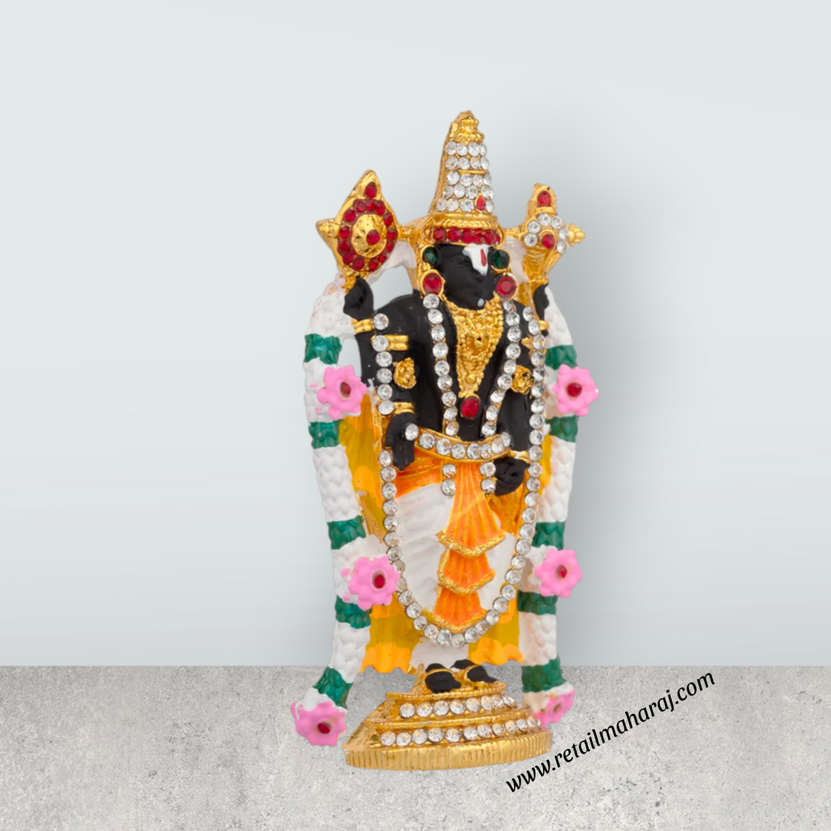 Pushpa Balaji Murti - 3.5 x 2 Inches | Multicolour Stone Balaji Idol/ Balaji Statue for Car - Retail Maharaj