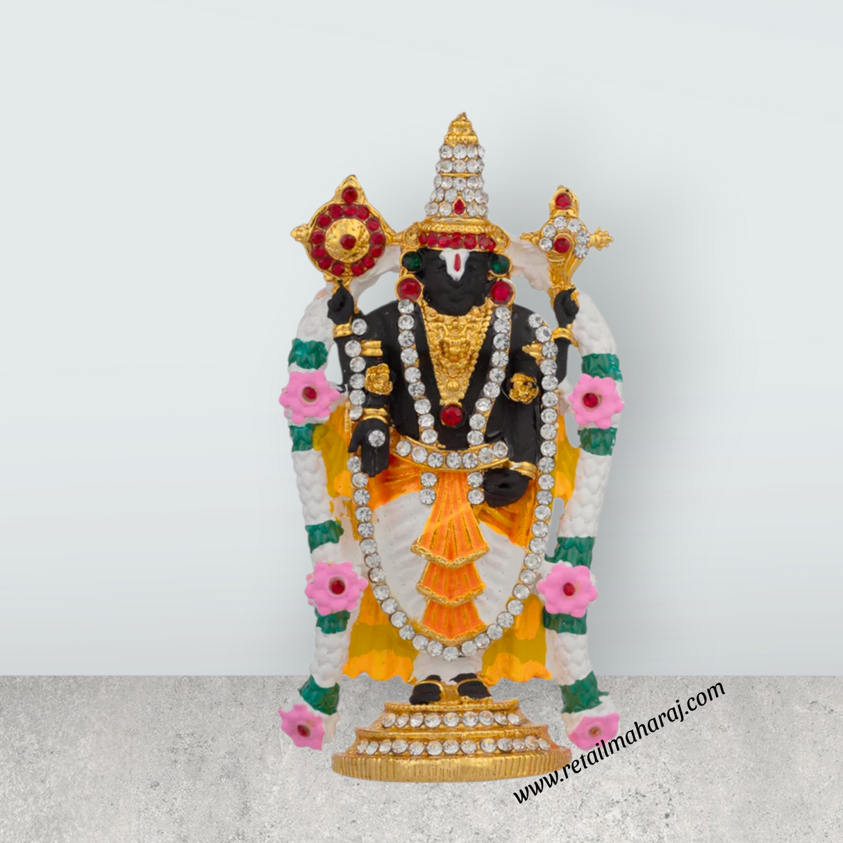 Pushpa Balaji Murti - 3.5 x 2 Inches | Multicolour Stone Balaji Idol/ Balaji Statue for Car - Retail Maharaj