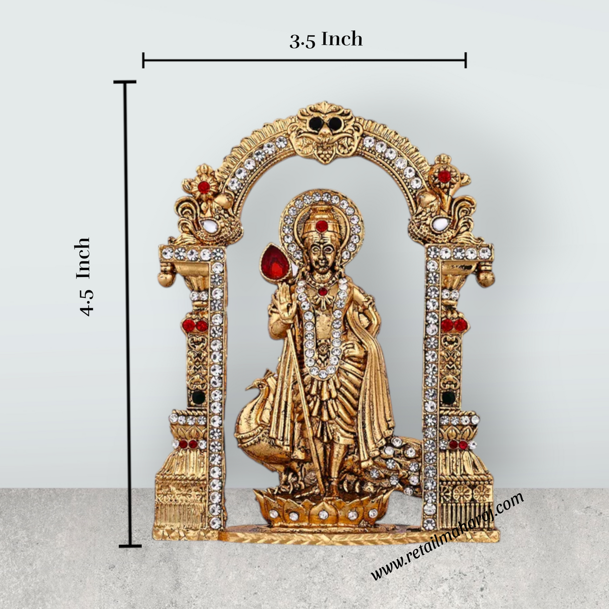 Murugan with Peacock and Arch – 4.5 x 3.5 Inches | Antique Murti / Lord Kartikeya Statue for Home & Pooja