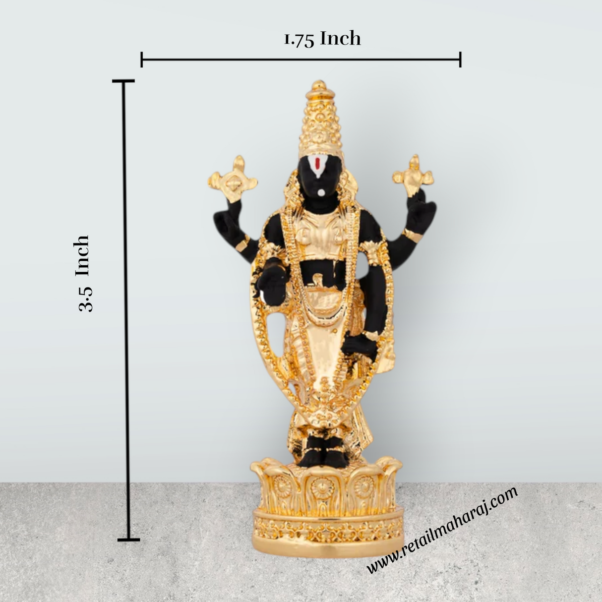 Resin Balaji Murti Standing On Base - 3.5 x 1.75 Inches | Gold Polish Venkateswara Idol for Table Top & Car Decor - Retail Maharaj