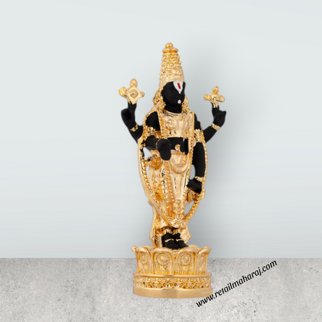 Resin Balaji Murti Standing On Base - 3.5 x 1.75 Inches | Gold Polish Venkateswara Idol for Table Top & Car Decor - Retail Maharaj