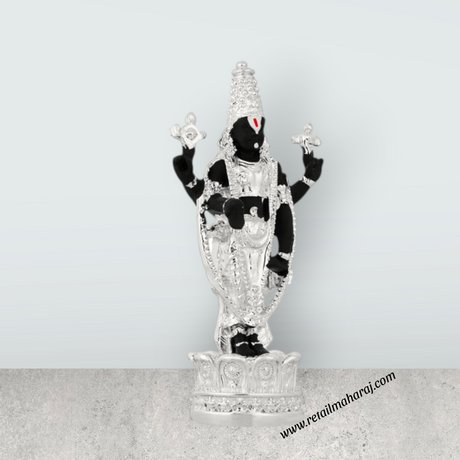 Resin Balaji Murti Standing On Base - 3.5 x 1.75 Inches | Silver Polish Venkateswara Idol for Table Top Decor - Retail Maharaj