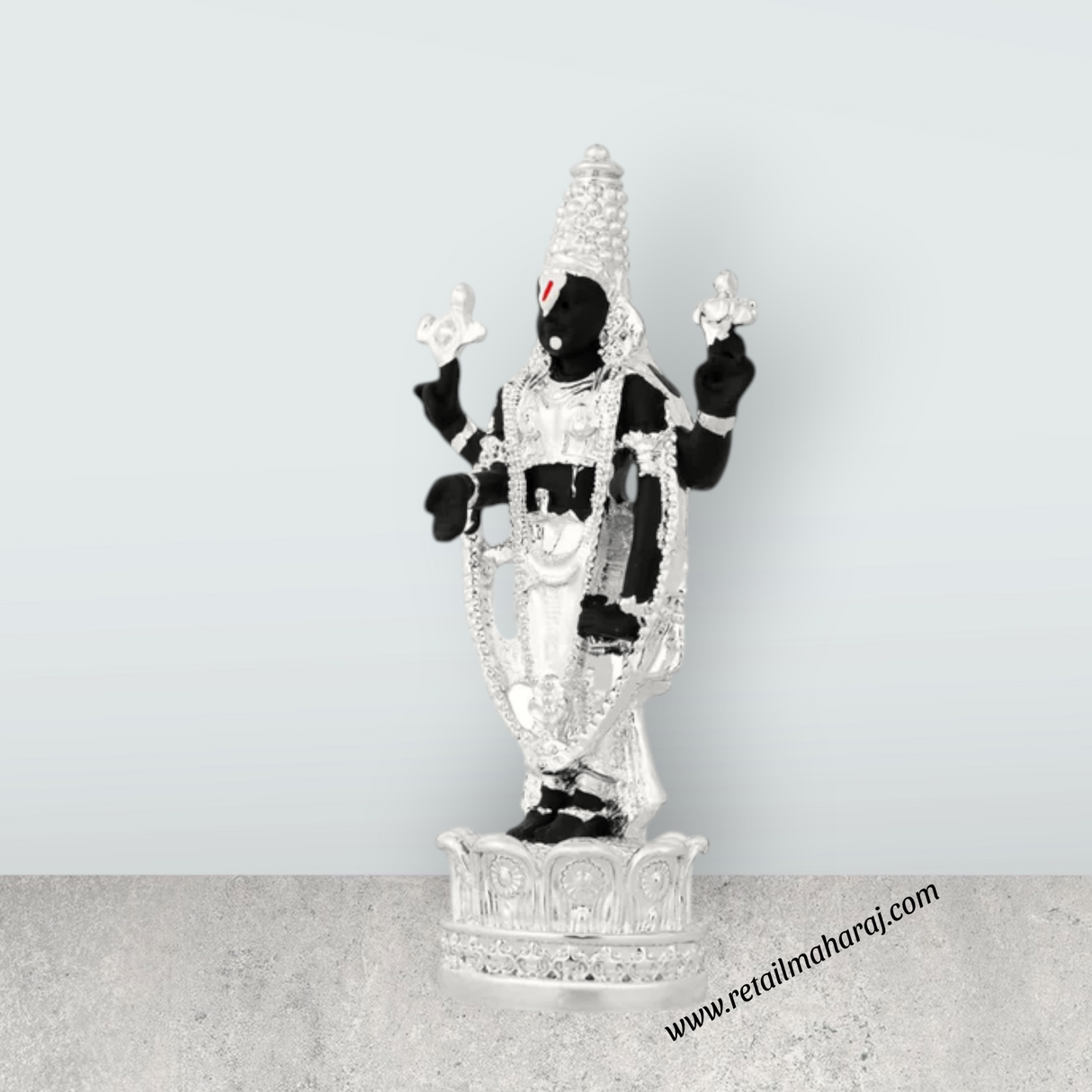 Resin Balaji Murti Standing On Base - 3.5 x 1.75 Inches | Silver Polish Venkateswara Idol for Table Top Decor - Retail Maharaj
