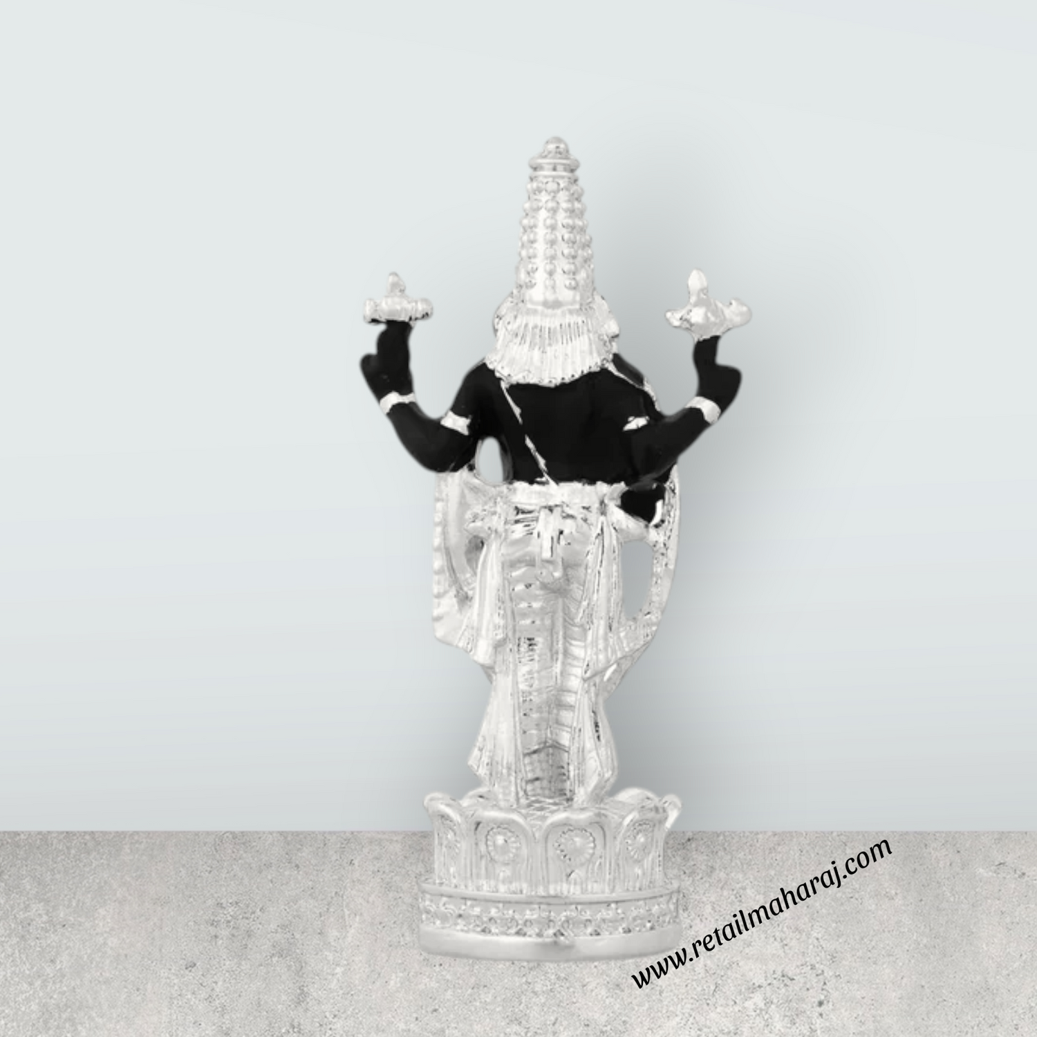 Resin Balaji Murti Standing On Base - 3.5 x 1.75 Inches | Silver Polish Venkateswara Idol for Table Top Decor - Retail Maharaj