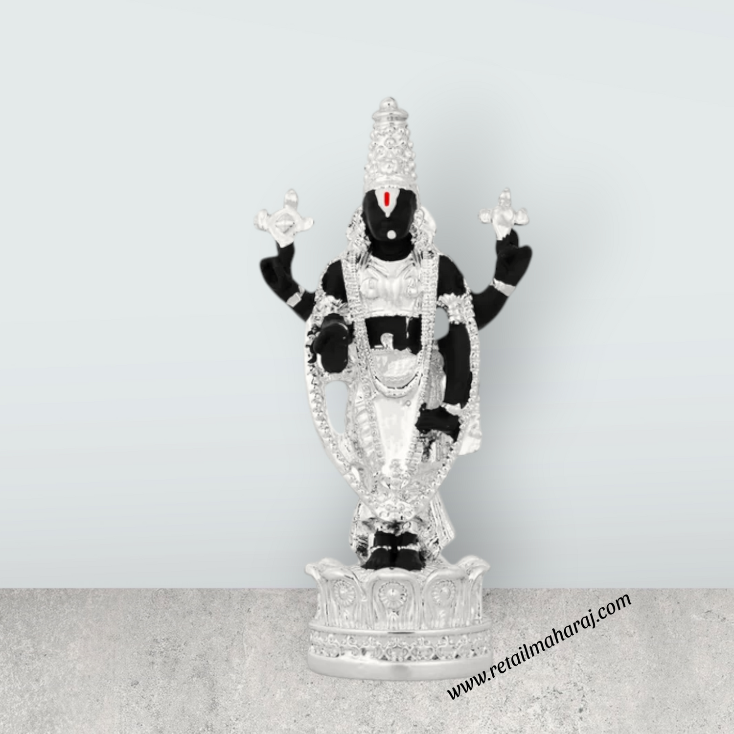 Resin Balaji Murti Standing On Base - 3.5 x 1.75 Inches | Silver Polish Venkateswara Idol for Table Top Decor - Retail Maharaj