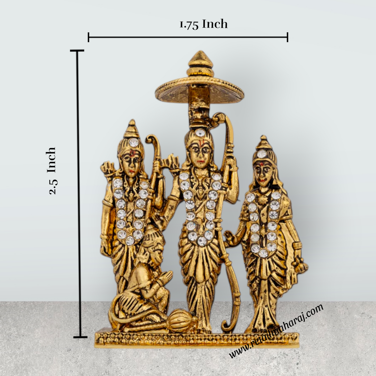 Ram Darbar Murti - 2.5 x 1.75 Inches | Stone & Gold Polish Ram Darbar Idol / Ram Darbar Statue For Car Decor - Retail Maharaj