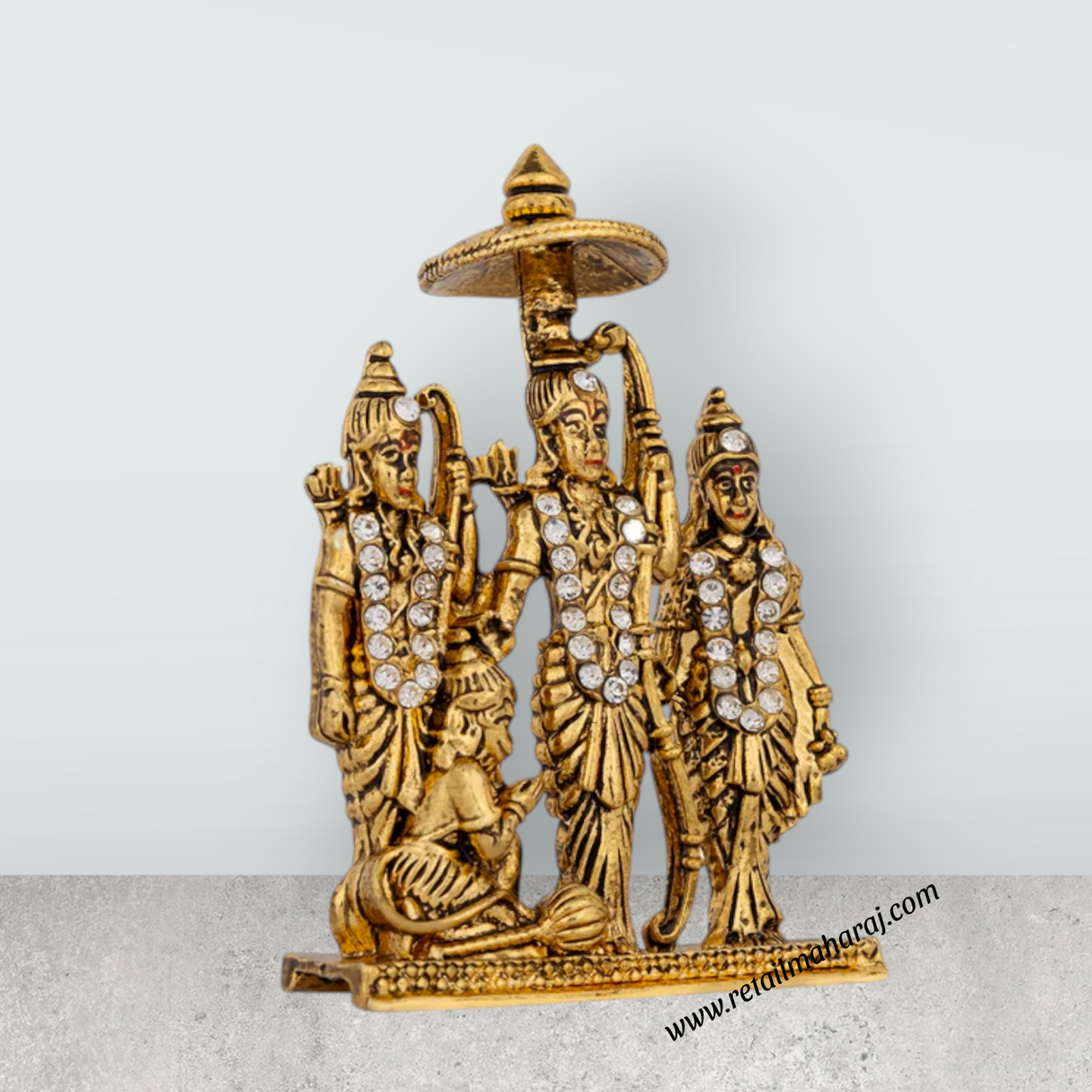 Ram Darbar Murti - 2.5 x 1.75 Inches | Stone & Gold Polish Ram Darbar Idol / Ram Darbar Statue For Car Decor - Retail Maharaj