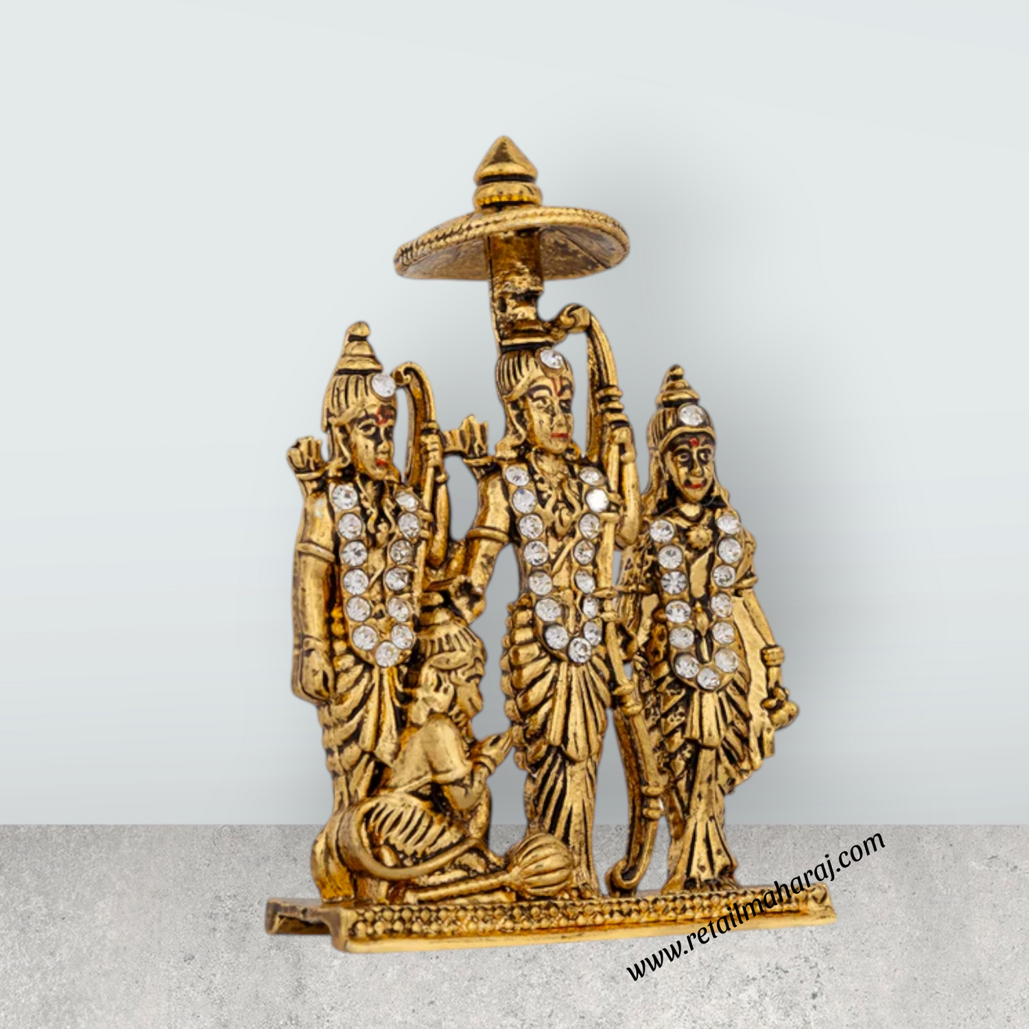 Ram Darbar Murti - 2.5 x 1.75 Inches | Stone & Gold Polish Ram Darbar Idol / Ram Darbar Statue For Car Decor - Retail Maharaj