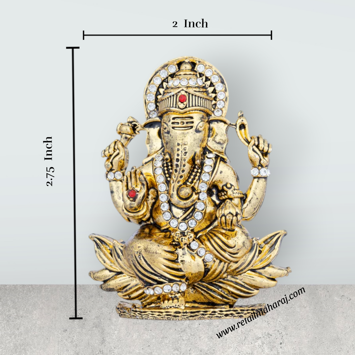 Ganesh Murti - 2.75 x 2 Inches | Stone Vinayaka Idol/ Gold Polish Ganpati Murti for Pooja - Retail Maharaj