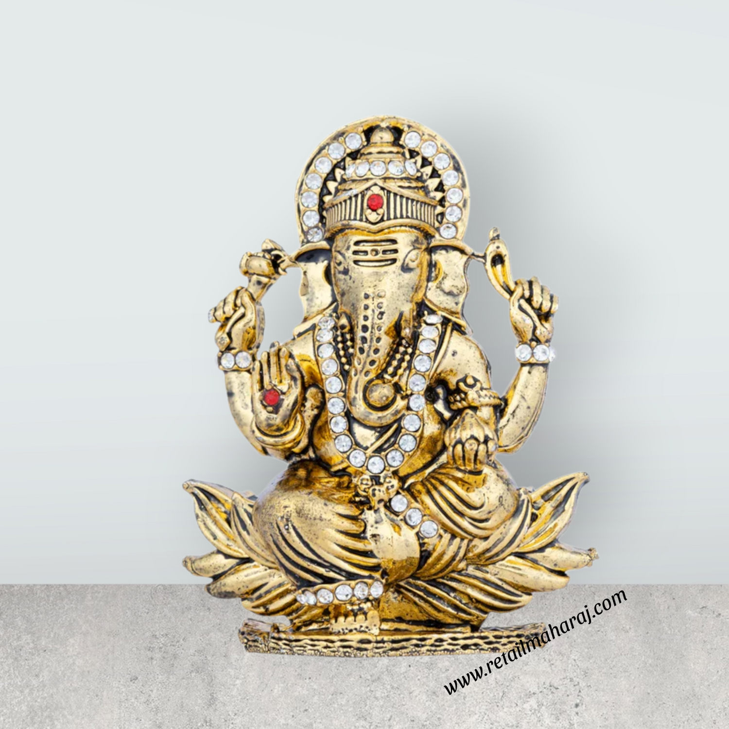 Ganesh Murti - 2.75 x 2 Inches | Stone Vinayaka Idol/ Gold Polish Ganpati Murti for Pooja - Retail Maharaj