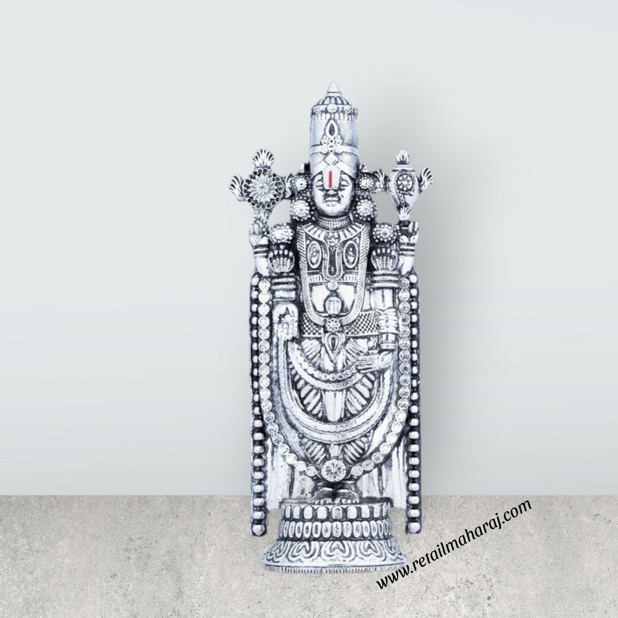 Balaji Murti - 5 x 2 Inches | Silver Polish Balaji Standing Statue/ Tirupati Balaji Idol for Pooja - Retail Maharaj