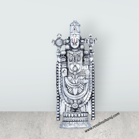 Balaji Murti - 5 x 2 Inches | Silver Polish Balaji Standing Statue/ Tirupati Balaji Idol for Pooja - Retail Maharaj