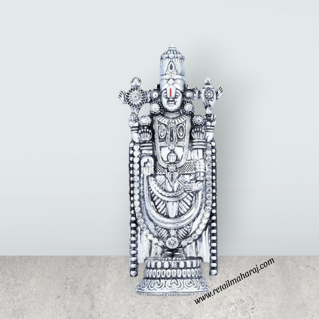Balaji Murti - 5 x 2 Inches | Silver Polish Balaji Standing Statue/ Tirupati Balaji Idol for Pooja - Retail Maharaj