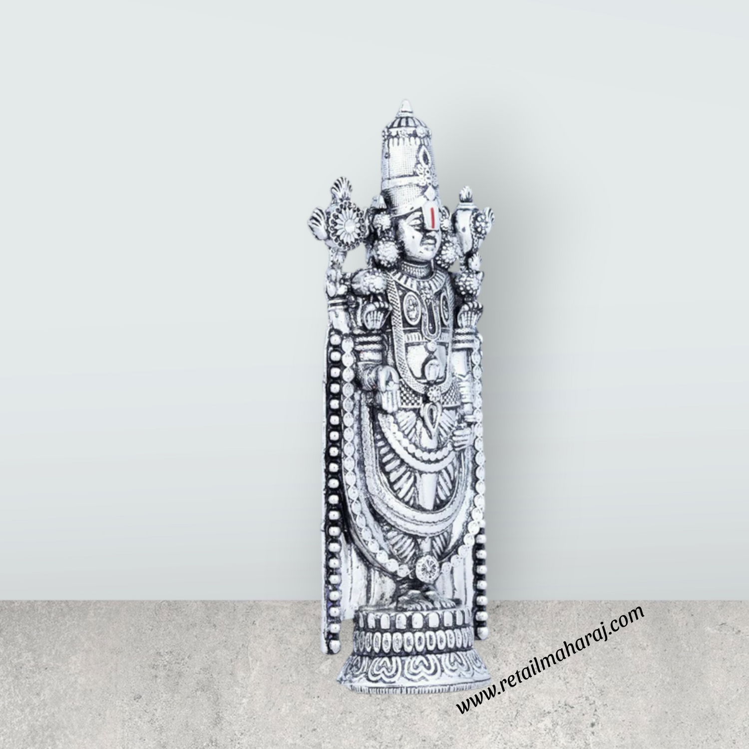 Balaji Murti - 5 x 2 Inches | Silver Polish Balaji Standing Statue/ Tirupati Balaji Idol for Pooja - Retail Maharaj