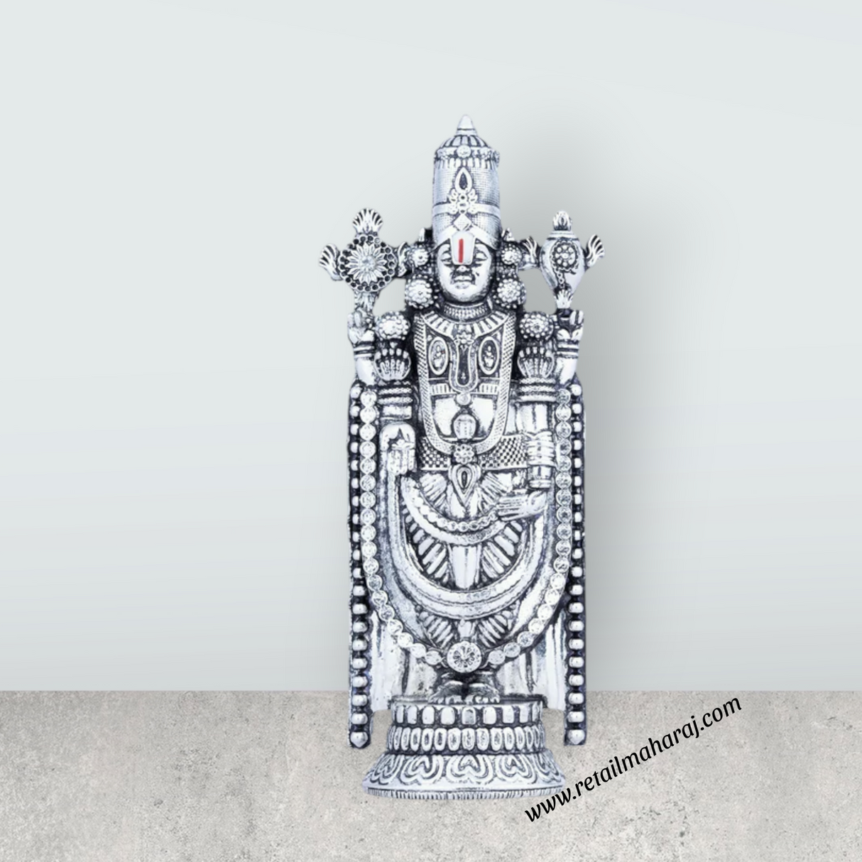 Balaji Murti - 5 x 2 Inches | Silver Polish Balaji Standing Statue/ Tirupati Balaji Idol for Pooja - Retail Maharaj