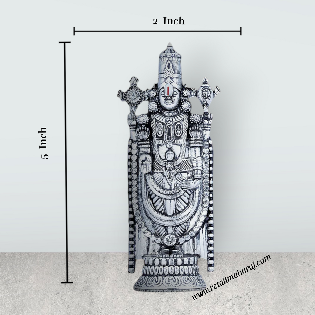 Balaji Murti - 5 x 2 Inches | Silver Polish Balaji Standing Statue/ Tirupati Balaji Idol for Pooja - Retail Maharaj