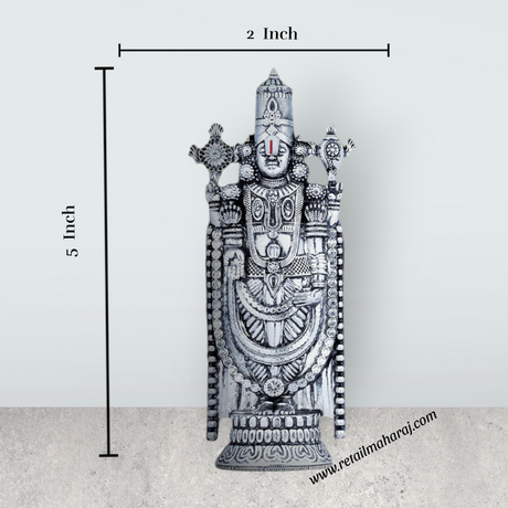 Balaji Murti - 5 x 2 Inches | Silver Polish Balaji Standing Statue/ Tirupati Balaji Idol for Pooja - Retail Maharaj