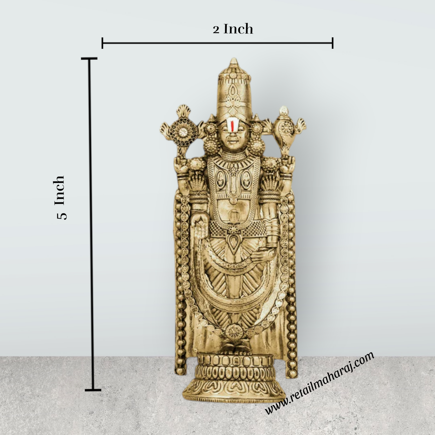 Balaji Murti - 5 x 2 Inches | Gold Polish Balaji Standing Statue/ Tirupati Balaji Idol for Pooja - Retail Maharaj