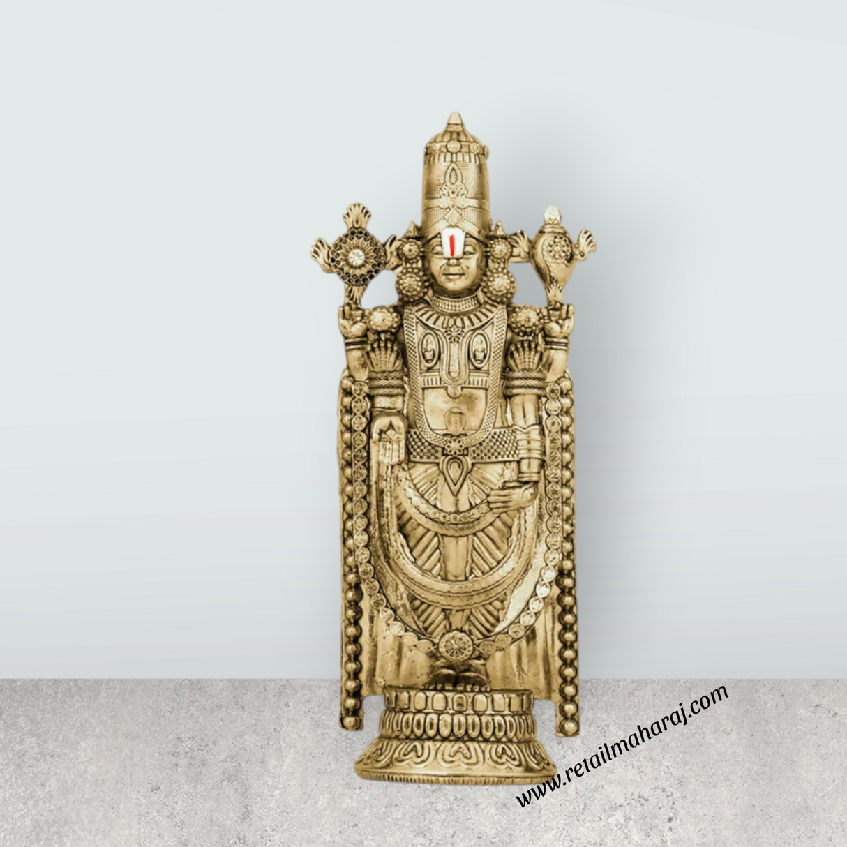 Balaji Murti - 5 x 2 Inches | Gold Polish Balaji Standing Statue/ Tirupati Balaji Idol for Pooja - Retail Maharaj