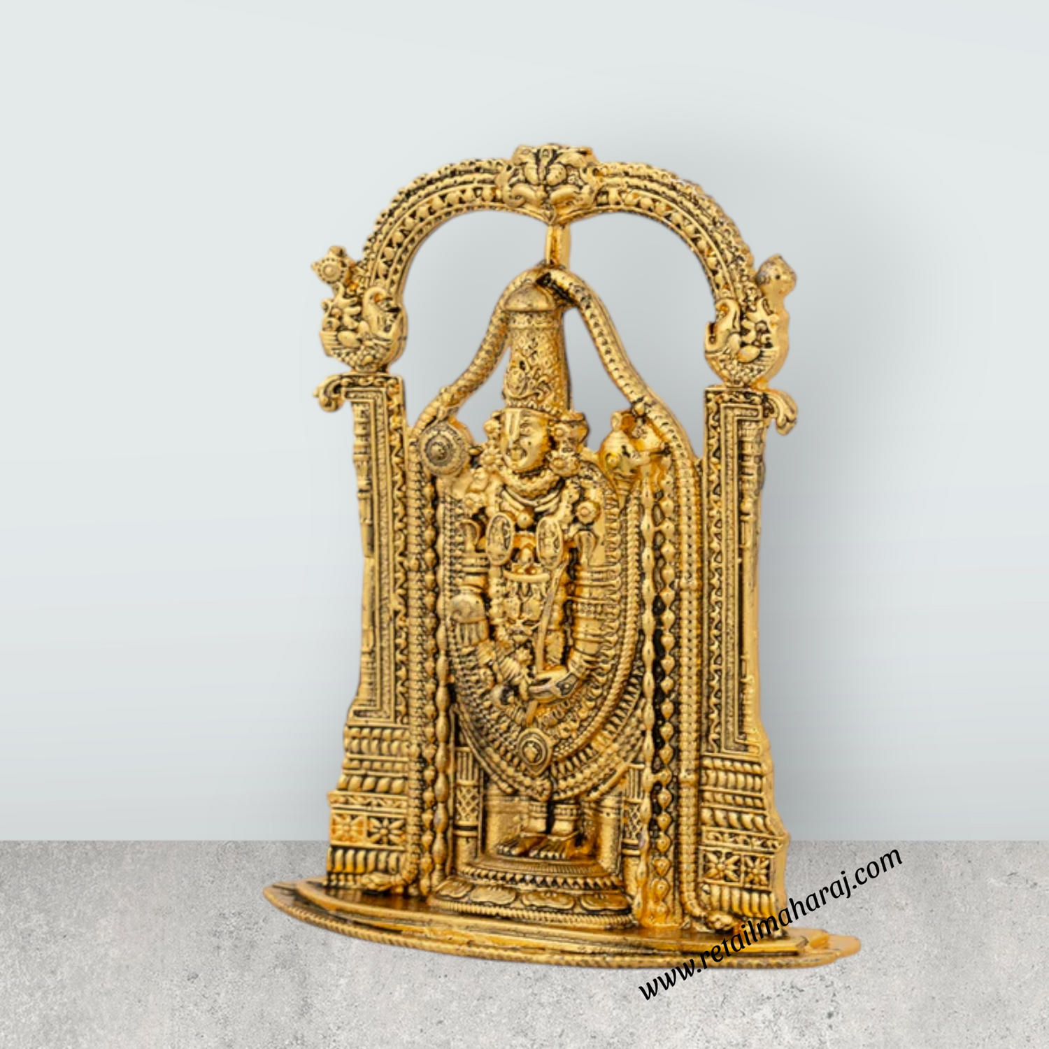 Balaji Murti With Arch - 2.5 x 2 Inches | Metal & Gold Polish Venkateswara Idol for Table Top & Car Decor - Retail Maharaj