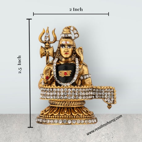 Shiva Statue With Shiv Ling Murti - 2.5 x 2 Inches | Metal Shiv Murti/ Antique Gold Polish Shiv Idol for Worship - Retail Maharaj