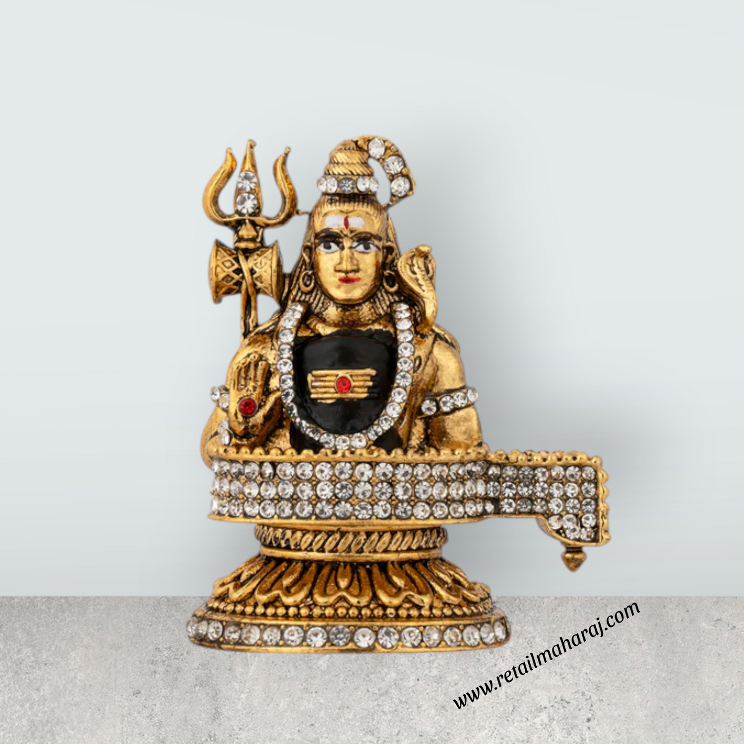 Shiva Statue With Shiv Ling Murti - 2.5 x 2 Inches | Metal Shiv Murti/ Antique Gold Polish Shiv Idol for Worship - Retail Maharaj