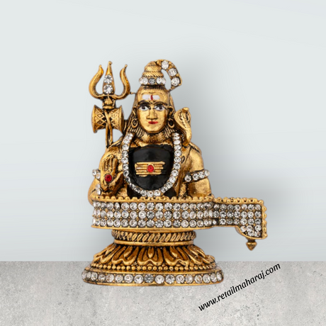 Shiva Statue With Shiv Ling Murti - 2.5 x 2 Inches | Metal Shiv Murti/ Antique Gold Polish Shiv Idol for Worship - Retail Maharaj